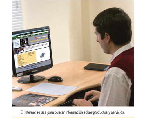 El internet se usa para buscar informacion sob re productos y servicios